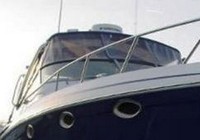 Photo of Formula 370 SS Aluminum WindShield, 2002: Bimini Connector, Side Curtains, viewed from Starboard Front 