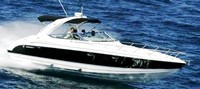 Photo of Formula 370 SS Stainless WindShield, 2004: Bimini Top, Camper Top, Running, viewed from Starboard Front 
