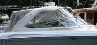 Photo of Formula 370 SS Stainless WindShield, 2005: Bimini Top, Connector, Side Curtains, Camper Top, Camper Side and Aft Curtains, Arch Connections, viewed from Starboard Side 