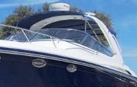 Photo of Formula 370 SS Stainless WindShield, 2007: Bimini Top, Camper Top, Arch Connections, viewed from Port Front 