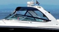 Photo of Formula 370 SS Stainless WindShield, 2007: Bimini Top, Connector, Side Curtains, viewed from Port Front 