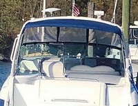 Photo of Formula 370 SS Stainless WindShield, 2007: Bimini Top, Front Connector, viewed from Starboard Front 