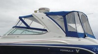 Photo of Formula 370 SS Stainless WindShield, 2008: Bimini Top, Arch Connection, Front Connector, Side Curtains, Camper Top, Camper Arch Connection, Camper Side and Aft Curtains, viewed from Port Rear 