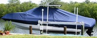 Fountain® 31CC T-Top-Boat-Cover-Sunbrella-2999™ Custom fit TTopCover(tm) (Sunbrella(r) 9.25oz./sq.yd. solution dyed acrylic fabric) attaches beneath factory installed T-Top or Hard-Top to cover entire boat and motor(s)