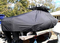 Fountain® 32CC T-Top-Boat-Cover-Sunbrella-3199™ Custom fit TTopCover(tm) (Sunbrella(r) 9.25oz./sq.yd. solution dyed acrylic fabric) attaches beneath factory installed T-Top or Hard-Top to cover entire boat and motor(s)