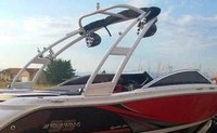 Photo of Four Winns H200 Tower, 2015: H200SS Cast Aluminum Tower Bimini Top Folded in Boot, viewed from Starboard Rear 