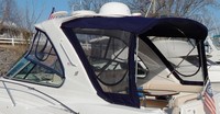 Four Winns® V378 Hard-Top Camper-Top-Aft-Curtain-OEM-G5.2™ Factory Camper AFT CURTAIN with clear Eisenglass windows zips to back of OEM Camper Top and Side Curtains (not included) and connects to Transom, OEM (Original Equipment Manufacturer)
