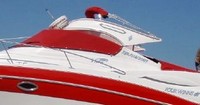 Photo of Four Winns Vista 338, 2007: Arch Folded Down Camper Top in Boot, Cockpit Cover Jockey Red Sunbrella, viewed from Port Side 