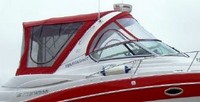 Photo of Four Winns Vista 338, 2007: Arch, Front Visor, Side Curtains, Camper Top, Camper Side and Aft Curtains Jockey Red Sunbrella, viewed from Starboard Side 