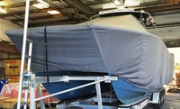 Freeman® 37 T-Top-Boat-Cover-Wmax-3449™ Custom fit TTopCover(tm) (WeatherMAX(tm) 8oz./sq.yd. solution dyed polyester fabric) attaches beneath factory installed T-Top or Hard-Top to cover entire boat and motor(s)