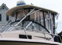 Grady White® Adventure 208 Hard-Top-Visor-Side-Curtains-Aft-Drop-Curtain-Strataglass-OEM-J2™ Factory 3 item (4-8 pieces) 4-sided enclosure replacement canvas set: front window Visor panels (1, 2 or 3 on Walk Around Cuddy boats), 3 on Dual Console boats), Side Curtains (pair each) and Aft Drop Curtain for factory installed Hard Top (Strataglass(r) windows, #10 zippers), OEM (Original Equipment Manufacturer)