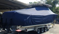 Photo of Grady White Canyon 366 20xx T-Top Boat-Cover on Trailer, viewed from Starboard Rear 