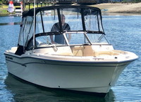 Grady White® Freedom 205 Bimini-Visor-OEM-G2™ Factory Front VISOR Eisenglass Window Set (typ. 3 front panels, but 1 or 2 on some boats) zips between front of OEM Bimini-Top (not included) and Windshield (NO Side-Curtains, sold separately), OEM (Original Equipment Manufacturer)