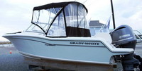 Grady White® Freedom 215 Bimini-Visor-OEM-G3.7™ Factory Front VISOR Eisenglass Window Set (typ. 3 front panels, but 1 or 2 on some boats) zips between front of OEM Bimini-Top (not included) and Windshield (NO Side-Curtains, sold separately), OEM (Original Equipment Manufacturer)