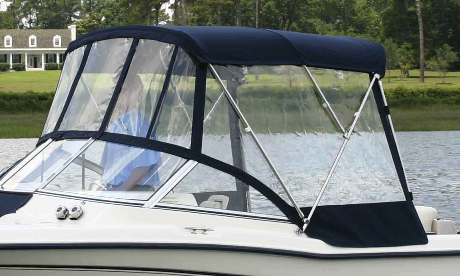 Bimini Side-Curtains (Factory OEM) for White® Freedom 225 (2011-2015) from http://AmericanBoatCanvas.online™ (p/n: Bimini-Side-Curtains-OEM-G)