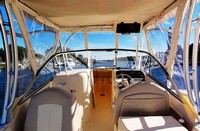 Grady White® Freedom 275 Hard-Top-Visor-Side-Curtains-Aft-Drop-Curtain-Strataglass-OEM-J5™ Factory 3 item (4-8 pieces) 4-sided enclosure replacement canvas set: front window Visor panels (1, 2 or 3 on Walk Around Cuddy boats), 3 on Dual Console boats), Side Curtains (pair each) and Aft Drop Curtain for factory installed Hard Top (Strataglass(r) windows, #10 zippers), OEM (Original Equipment Manufacturer)