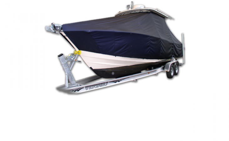 Grady White Islander 268, 19xx, TTopCovers™ T-Top boat cover Low Boar Rails, port front
