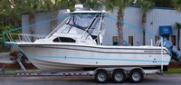 Grady White® Sailfish 282 T-Top-Boat-Cover-Sunbrella-2999™ Custom fit TTopCover(tm) (Sunbrella(r) 9.25oz./sq.yd. solution dyed acrylic fabric) attaches beneath factory installed T-Top or Hard-Top to cover entire boat and motor(s)