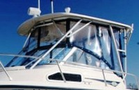 Grady White® Seafarer 228 Hard-Top-Visor-Side-Curtains-Aft-Drop-Curtain-Strataglass-OEM-J3™ Factory 3 item (4-8 pieces) 4-sided enclosure replacement canvas set: front window Visor panels (1, 2 or 3 on Walk Around Cuddy boats), 3 on Dual Console boats), Side Curtains (pair each) and Aft Drop Curtain for factory installed Hard Top (Strataglass(r) windows, #10 zippers), OEM (Original Equipment Manufacturer)