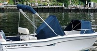 Photo of Grady White Sportsman 180, 2002: Bimini Top in Boot Bow Spray Hood Console-Cover, viewed from Starboard Rear 