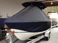 HydraSports® 2400CC T-Top-Boat-Cover-Sunbrella™ Custom fit TTopCover(tm) (Sunbrella(r) 9.25oz./sq.yd. solution dyed acrylic fabric) attaches beneath factory installed T-Top or Hard-Top to cover entire boat and motor(s)