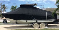HydraSports® 2500CC T-Top-Boat-Cover-Sunbrella-1849™ Custom fit TTopCover(tm) (Sunbrella(r) 9.25oz./sq.yd. solution dyed acrylic fabric) attaches beneath factory installed T-Top or Hard-Top to cover entire boat and motor(s)