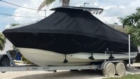 Photo of HydraSports 2500VX early model, 2005: T-Top Boat-Cover, viewed from Port Front 