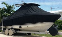 Photo of HydraSports 2500VX early model, 2005: T-Top Boat-Cover, viewed from Starboard Front 