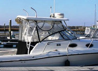 Photo of Hydrasports 2800WA, 2003: Factory OEM Hard-Top, Spray-Shield, Side Curtains, Aft-Drop-Curtain, viewed from Starboard Side 