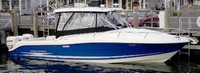 Photo of Hydrasports 3300VX, 2007: Factory Hard-Top, Front Spray-Shield, Side Curtains, Aft Curtain, viewed from Starboard Front 