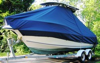 Key West® 2300CC T-Top-Boat-Cover-Sunbrella-1499™ Custom fit TTopCover(tm) (Sunbrella(r) 9.25oz./sq.yd. solution dyed acrylic fabric) attaches beneath factory installed T-Top or Hard-Top to cover entire boat and motor(s)