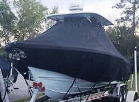 Photo of Key West® 263FS 20xx T-Top Boat-Cover, viewed from Port Front 