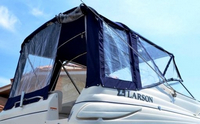 Larson® Cabrio 240 Camper-Top-Aft-Curtain-OEM-T2.5™ Factory Camper AFT CURTAIN with clear Eisenglass windows zips to back of OEM Camper Top and Side Curtains (not included) and connects to Transom, OEM (Original Equipment Manufacturer)