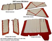 Photo of Larson Cabrio 240, 2007: Bimini Connector, Side Curtains, Camper Side and Aft Curtains Sunbrella Jockey Red 