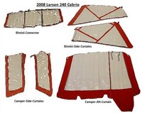 Larson® Cabrio 240 Camper-Top-Side-Curtains-OEM-T3.5™ Pair Factory Camper SIDE CURTAINS (Port and Starboard sides) with Eisenglass window(s) zip to OEM Camper Top and Aft Curtains (not included), OEM (Original Equipment Manufacturer)
