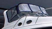 Photo of Larson Cabrio 260 Arch, 2005: Bimini Top, Front Connector, Side Curtains, viewed from Starboard Front 