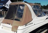 Photo of Larson Cabrio 260 Arch, 2007: Bimini Top, Front Connector, Side Curtains, Arch Aft Curtain, viewed from Starboard Rear 