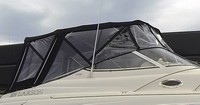 Bimini-Camper-Connections-Connector-Curtains-SeaMark-Set-OEM-T9™Factory 8 item (10-12 pieces) 4-sided enclosure replacement canvas set: Bimini and Camper Top canvas (SeaMark(r) fabric) with Arch Connections, front window Connector panel(s), Bimini and Camper Side Curtains (pair each) and Camper Aft Curtain for factory installed Arch (No Frames or Boots), OEM (Original Equipment Manufacturer)
