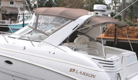 Photo of Larson Cabrio 330 Ameritex, 2001: Bimini Top, Bimini Connection, Front Connector, Side Curtains, Camper Top, viewed from Port Rear 