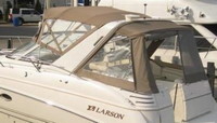 Photo of Larson Cabrio 330, 2002: Arch Connections Bimini Top, Connector, Side Curtains, Camper Top, Camper Side and Aft Curtains, viewed from Port Side 