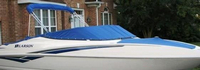 Photo of Larson Senza 206 Std WindShield, 2005: Bimini Top in Boot, Bow Cover Cockpit Cover, viewed from Starboard Front 