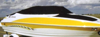 Photo of Larson Senza 206 Std WindShield, 2007:, Bow Cover Cockpit Cover Black on Yellow, viewed from Starboard Front 