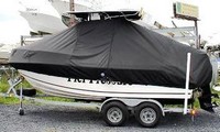 Mako® 192CC T-Top-Boat-Cover-Wmax-699™ Custom fit TTopCover(tm) (WeatherMAX(tm) 8oz./sq.yd. solution dyed polyester fabric) attaches beneath factory installed T-Top or Hard-Top to cover entire boat and motor(s)