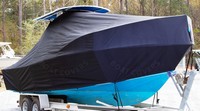 Photo of Mako 251CC 19xx T-Top Boat-Cover, viewed from Starboard Front 