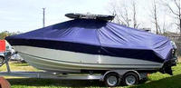 Mako® 264CC T-Top-Boat-Cover-Sunbrella-1999™ Custom fit TTopCover(tm) (Sunbrella(r) 9.25oz./sq.yd. solution dyed acrylic fabric) attaches beneath factory installed T-Top or Hard-Top to cover entire boat and motor(s)