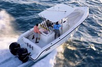 Photo of Mako 284CC, 2007: factory Hard-T-Top, viewed from Starboard Rear, Above (Factory OEM website photo) 