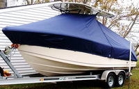 McKee Craft® Freedom 24 T-Top-Boat-Cover-Sunbrella™ Custom fit TTopCover(tm) (Sunbrella(r) 9.25oz./sq.yd. solution dyed acrylic fabric) attaches beneath factory installed T-Top or Hard-Top to cover entire boat and motor(s)