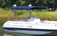 Monterey® 230 Explorer Open Bimini-Top-Canvas-Frame-Boot-Zippered-Seamark-OEM-G4™ Factory BIMINI TOP CANVAS on FRAME with zippers and BOOT COVER with Zippers for OEM front Visor and Side Curtains (not included) (this Bimini-Top may have been SeaMark(r) vinyl-lined Sunbrella(r) prior to 2008 through 2018, now they are Sunbrella(r) to avoid mold issues), OEM (Original Equipment Manufacturer)