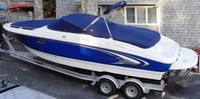 Photo of Monterey 248 LS Montura Bowrider, 2005: Bimini Top in Boot, Bow Cover Cockpit Cover, viewed from Port Rear 