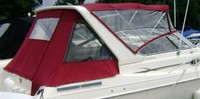 Photo of Monterey 296 Cruiser Arch, 1999: Bimini Top, Front Visor, Side Curtains, Arch Aft Curtain Burgundy Sunbrella, viewed from Starboard Rear 